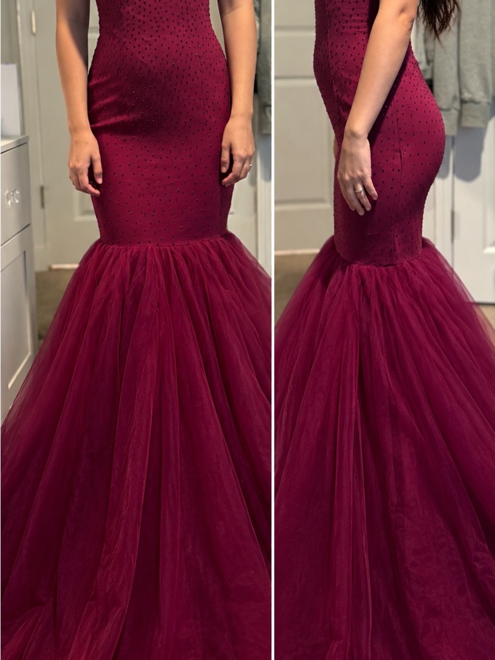 Elegant Merlot Tulle Mermaid Gown
